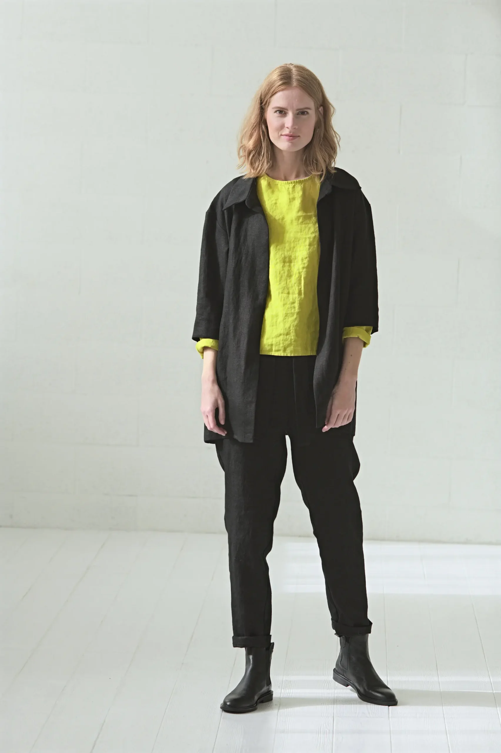 Casual Linen Blouse / Simple Round Neck Top / Long Sleeves Blouse