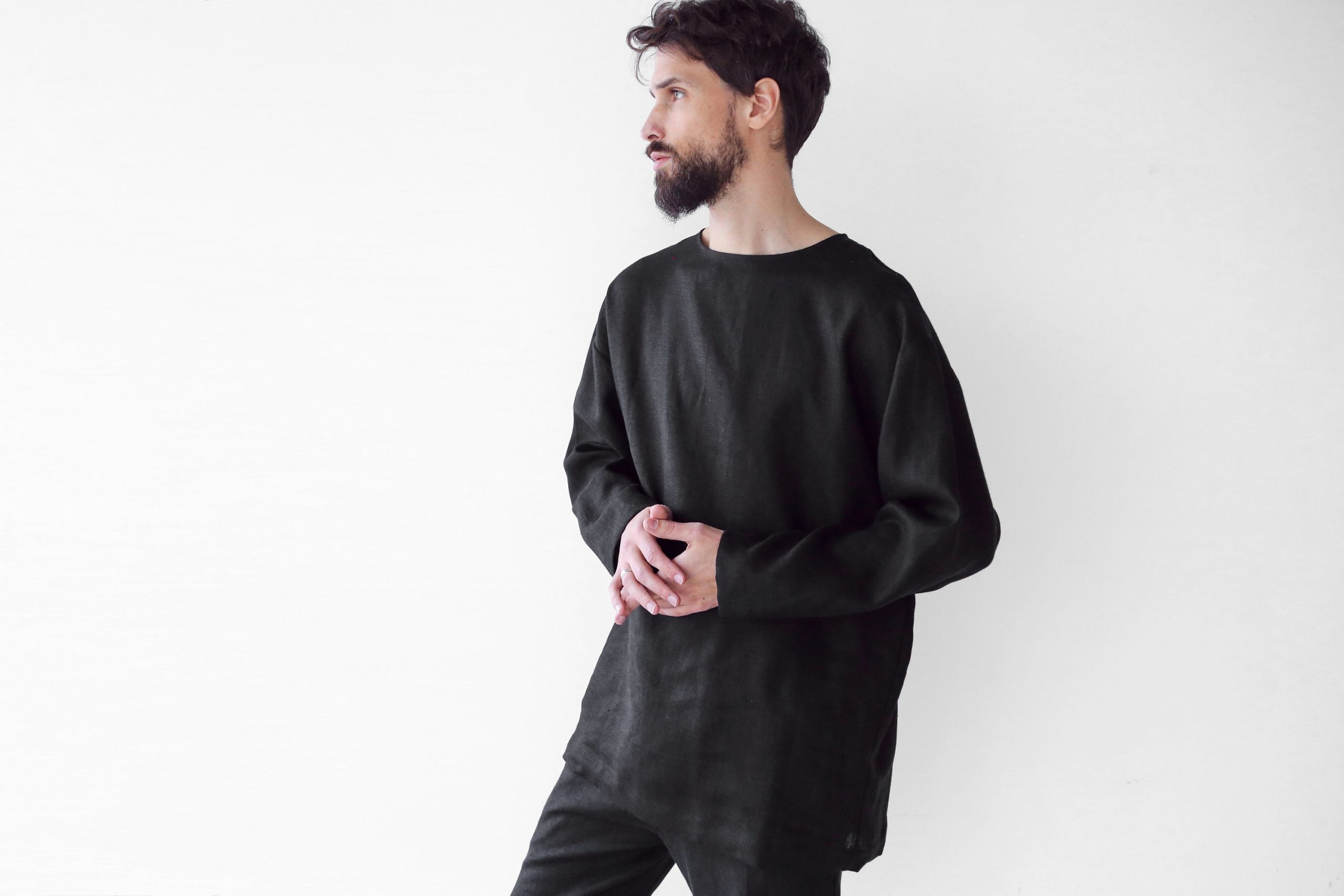 Mens Linen Oversize Sweatshirt Black Shirt For Men
