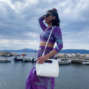 White Leather Handbag Top Handle Bag Shoulder Purse