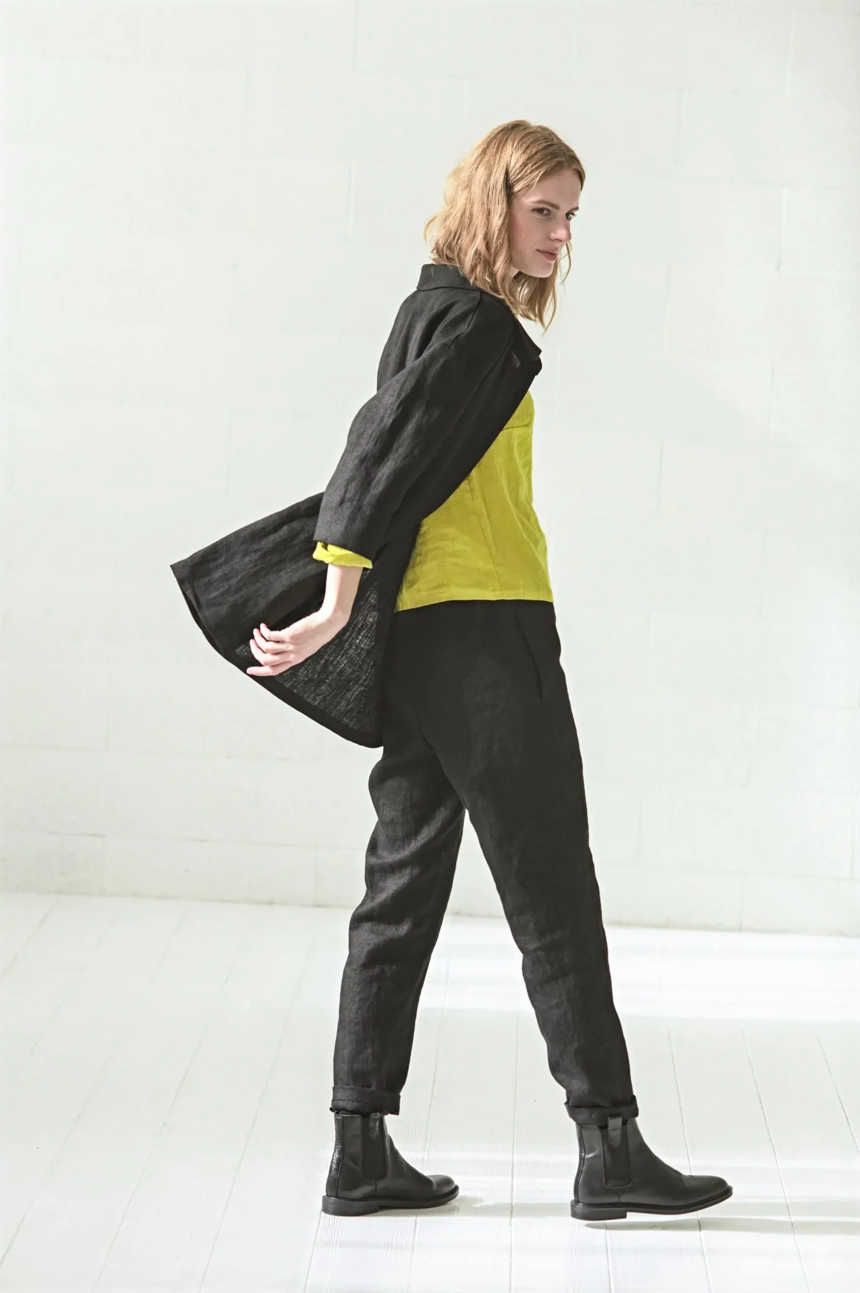 Casual Linen Blouse / Simple Round Neck Top / Long Sleeves Blouse
