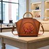 Cherry Blossom Cowhide Handbag Vintage Brown Leather Top