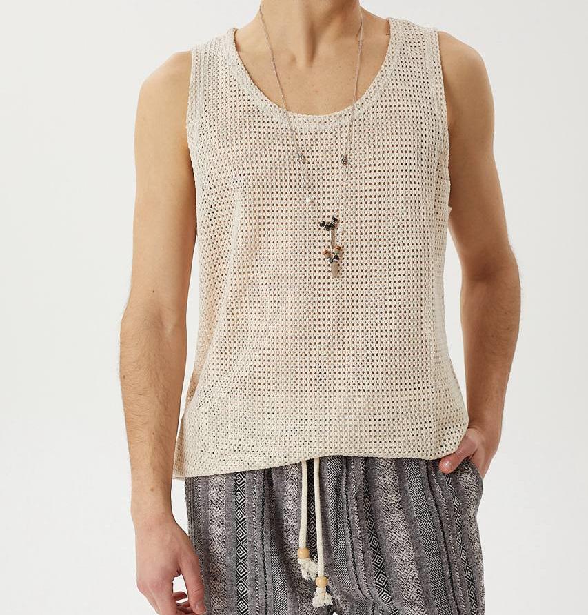 Handmade Boho Striped Knit Cotton Tank Top Lightweight