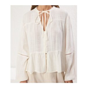 White Lace Cotton Blouse: Long Sleeve Boho Top
