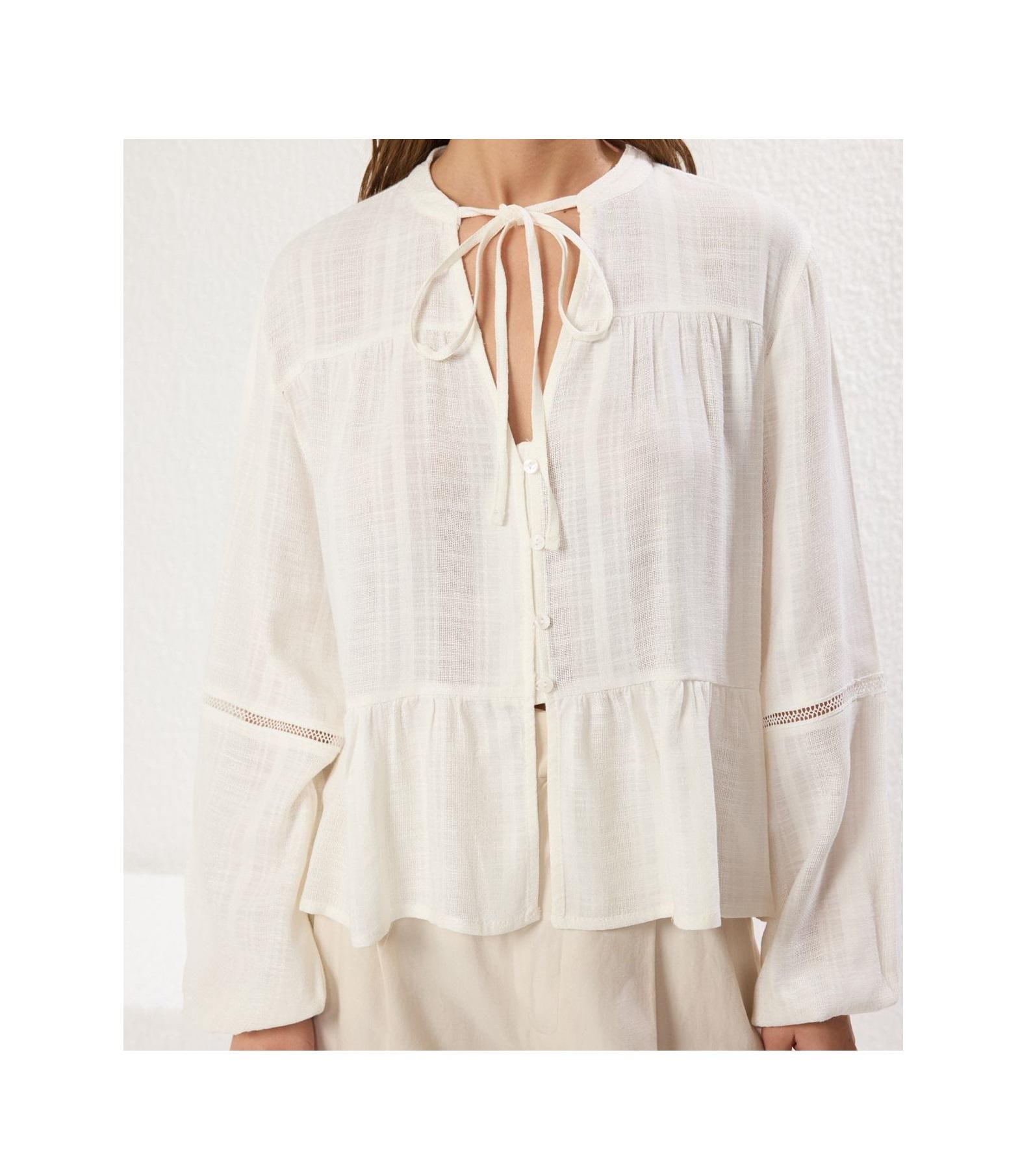 White Lace Cotton Blouse: Long Sleeve Boho Top