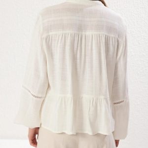 White Lace Cotton Blouse: Long Sleeve Boho Top