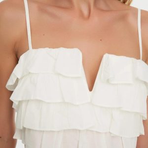 Ruffled Cotton Crop Top: Lace Up Boho Halter