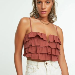 Ruffled Cotton Crop Top: Lace Up Boho Halter