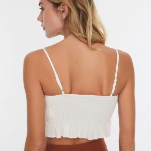 Ruffled Cotton Crop Top: Lace Up Boho Halter