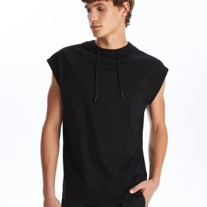 Men's Sleeveless Cotton Hoodie: Lightweight Gym Tank Top