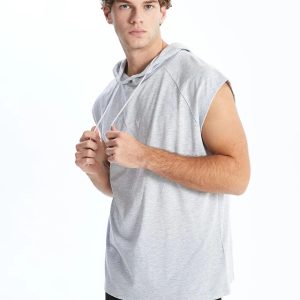 Men's Sleeveless Cotton Hoodie: Lightweight Gym Tank Top