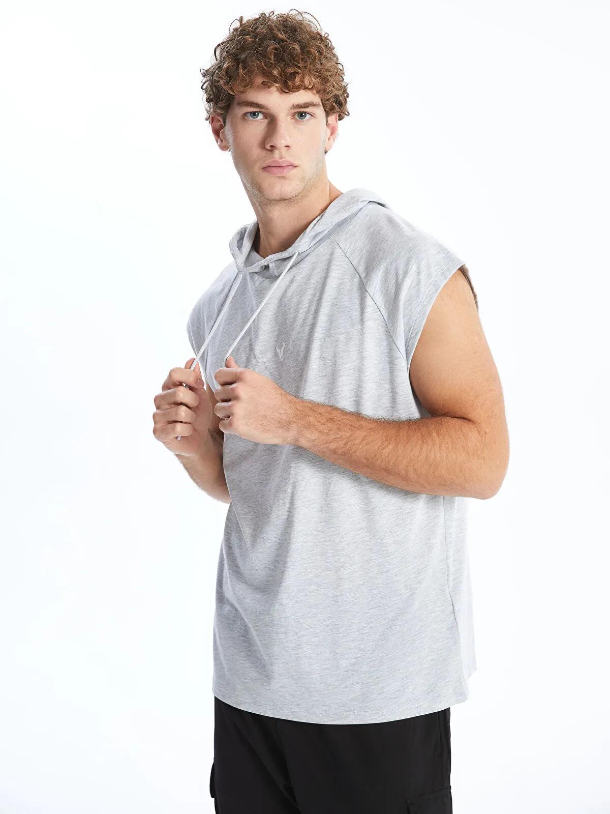 Men's Sleeveless Cotton Hoodie: Lightweight Gym Tank Top