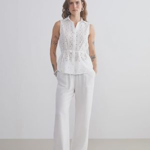 Embroidered White Cotton Blouse: Sleeveless Boho Top With