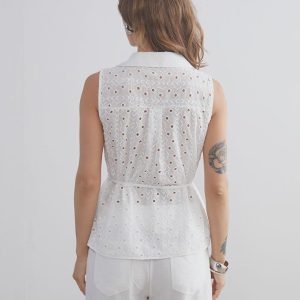 Embroidered White Cotton Blouse: Sleeveless Boho Top With