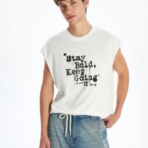 Men's Sleeveless Graphic Tee: Stay Bold Oversized Cotton