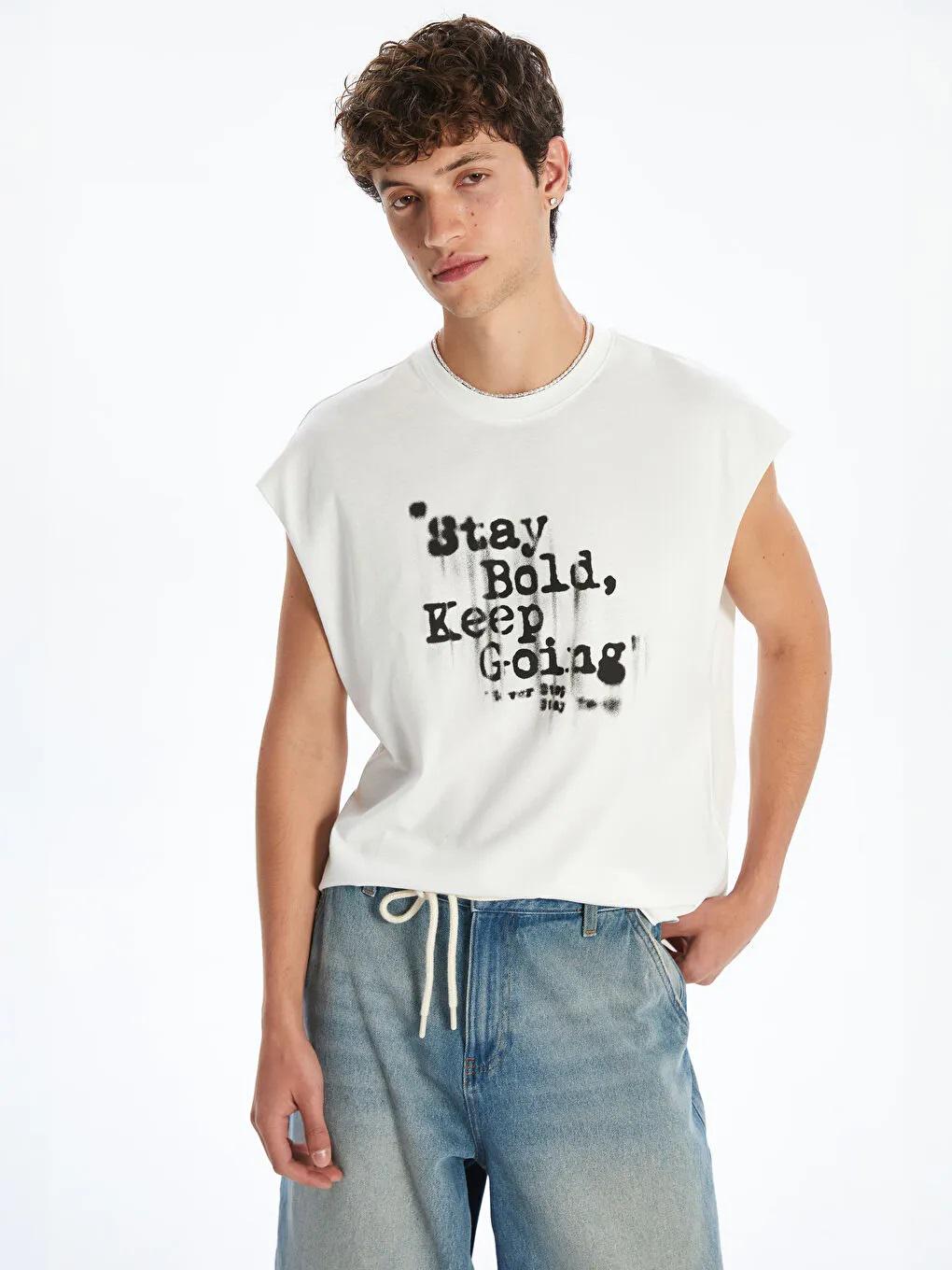 Men's Sleeveless Graphic Tee: Stay Bold Oversized Cotton