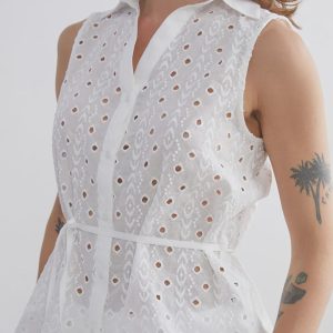 Embroidered White Cotton Blouse: Sleeveless Boho Top With