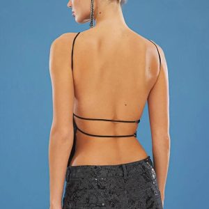 Black Sequin Halter Top: Sleeveless Glitter Party Blouse